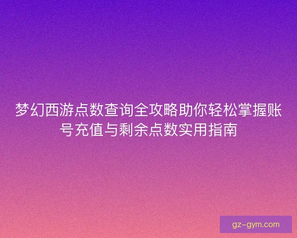 梦幻西游点数查询全攻略助你轻松掌握账号充值与剩余点数实用指南